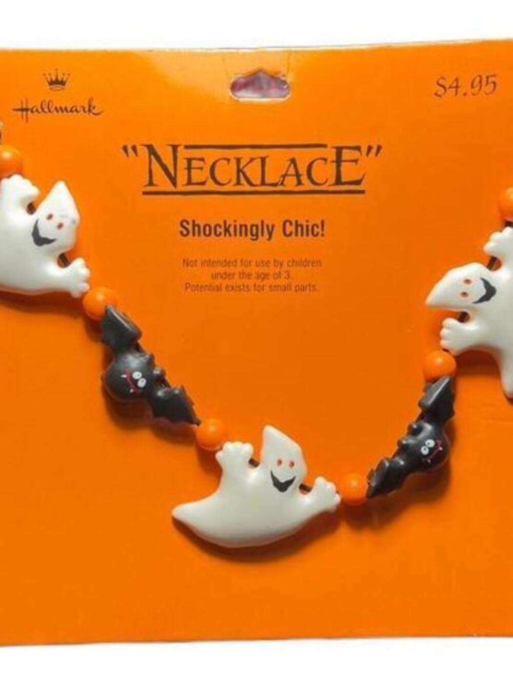 Vintage Hallmark Halloween Ghosts & Bats Necklace 1988 Halloween Boo Bazaar New